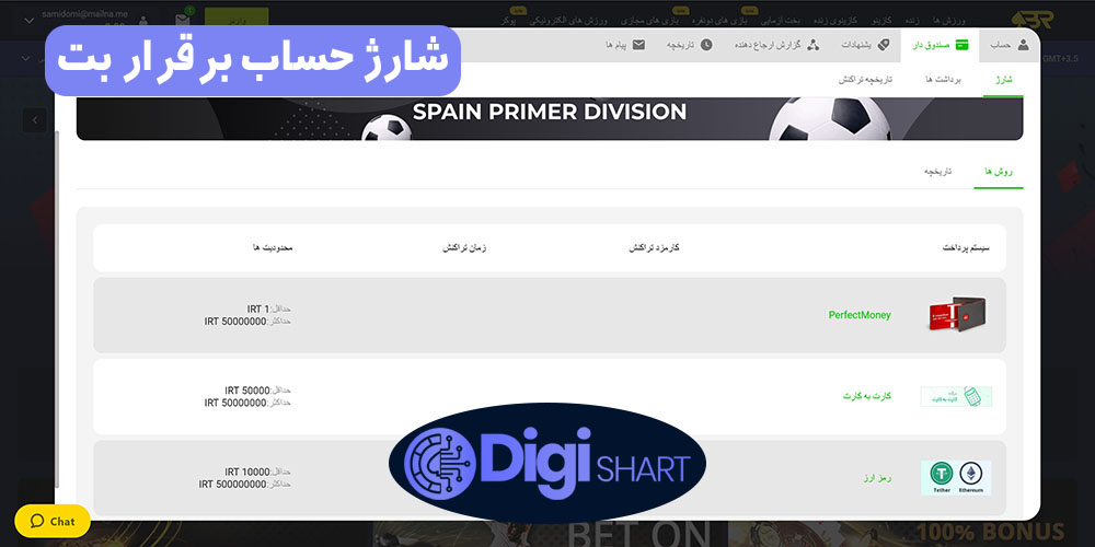 شارژ حساب برقرار بت | دیجی شرط شارژ حساب برقرار بت