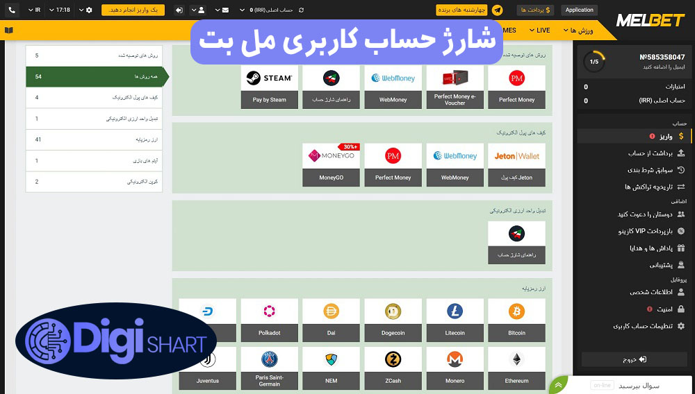 شارژ حساب کاربری مل بت | دیجی شرط شارژ حساب کاربری مل بت
