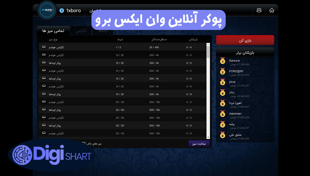 پوکر آنلاین وان ایکس برو | دیجی شرط پوکر آنلاین وان ایکس برو