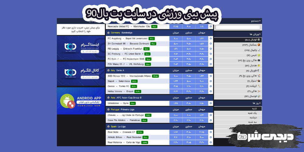 پیش بینی ورزشی در سایت بت بال90 - دیجی شرط پیش بینی ورزشی در سایت بت بال90