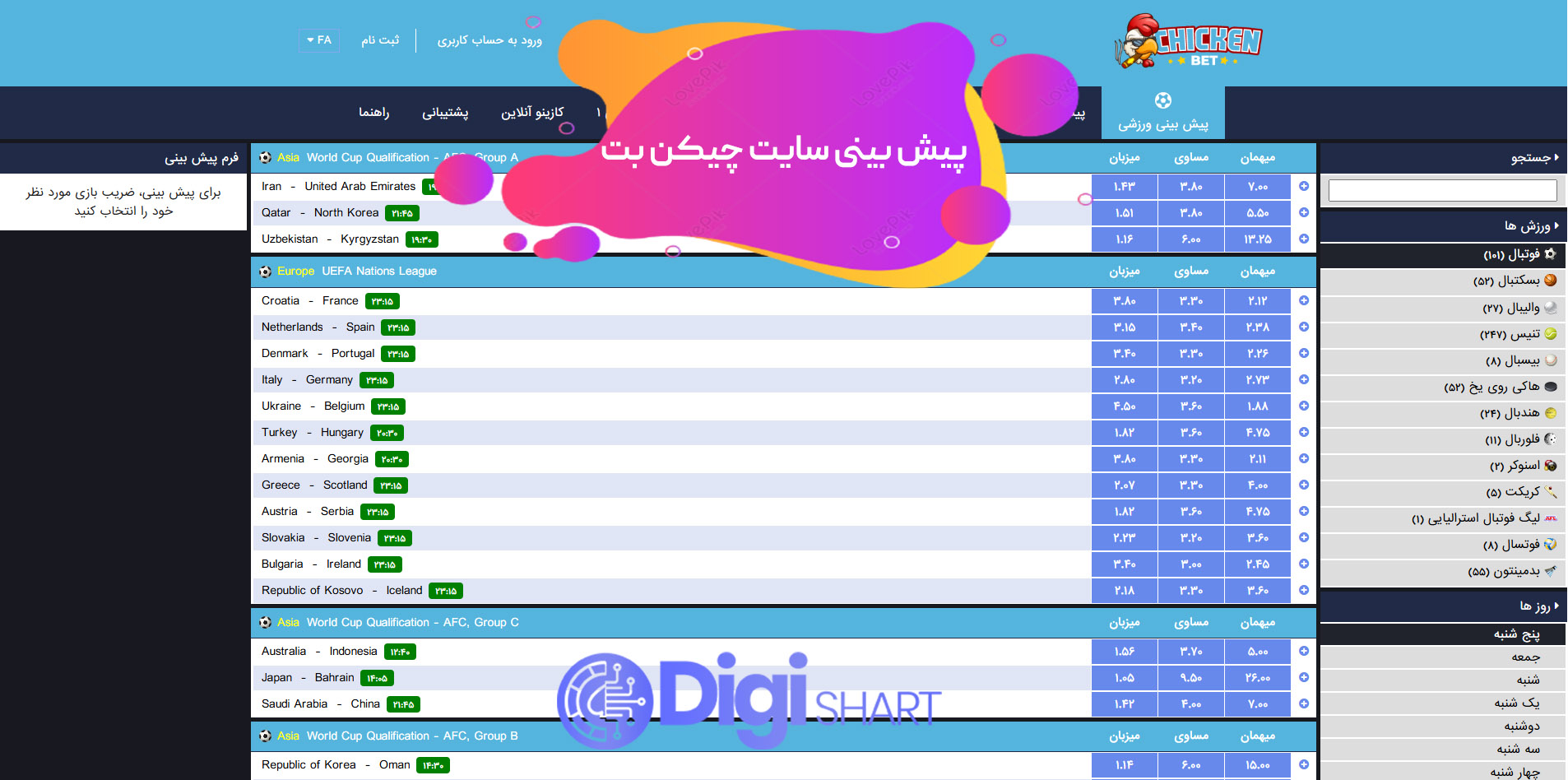 پیش بینی ورزشی سایت چیکن بت | دیجی شرط پیش بینی ورزشی سایت چیکن بت
