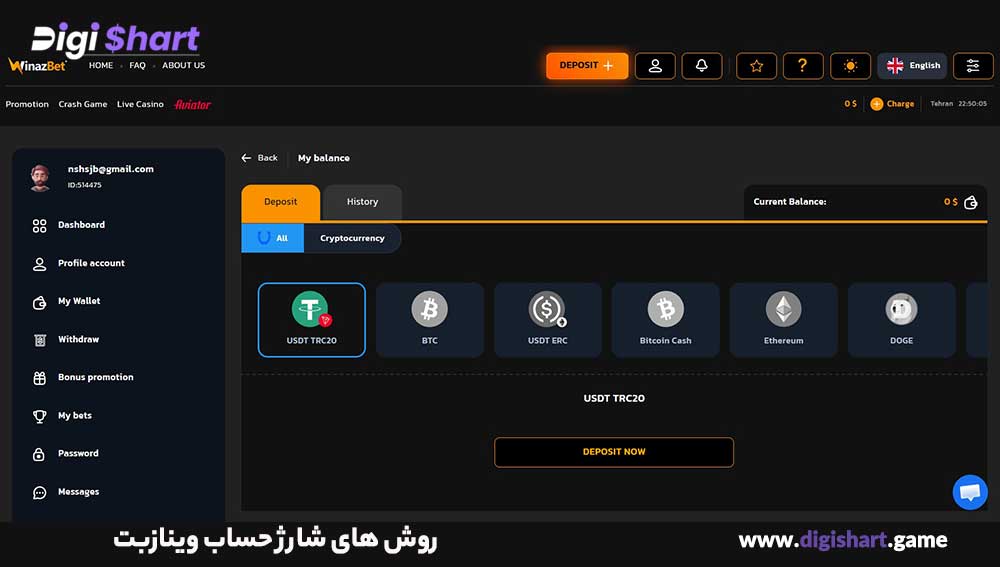 روش های شارژ حساب وینازبت