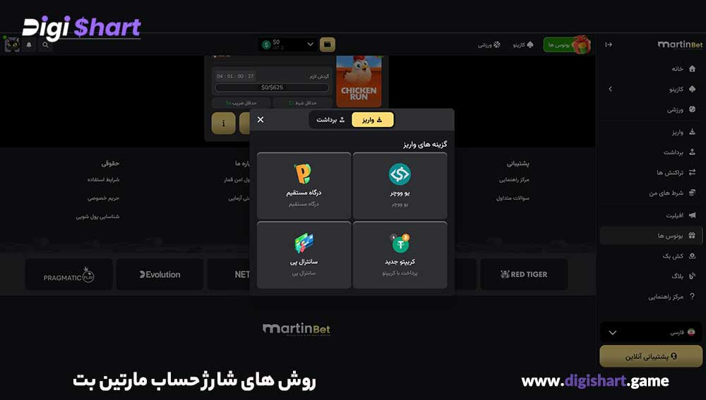 روش های شارژ حساب مارتین بت
