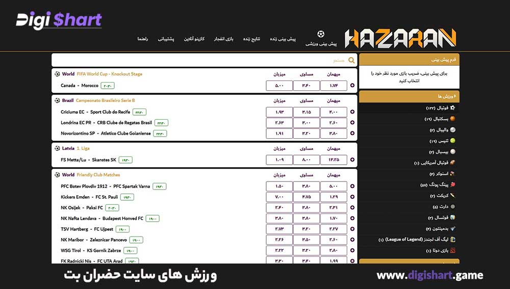 ورزش های سایت حضران بت - دیجی شرط ورزش های سایت حضران بت