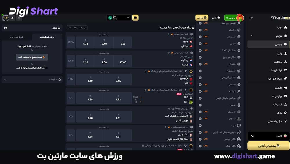 ورزش های سایت مارتین بت